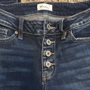 KanCan High Rise Dark Blue Jeans, raw hem